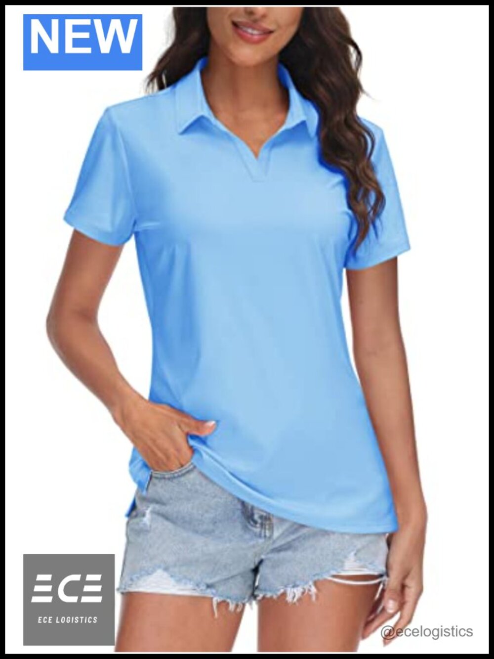 Women's V-Neck Polo Shirt UPF 50+ Short Sleeve Golf Tennis Quick Dry